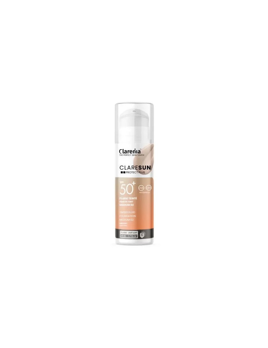 ECRAN SOLAIRE FLUIDE TEINTE 02 MEDIUM CLARENIA CLARESUN SPF50+ WATERPROOF 50ML