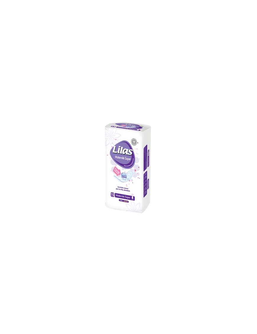 SERVIETTES MATERNITE LILAS SUPER 15 PIECES