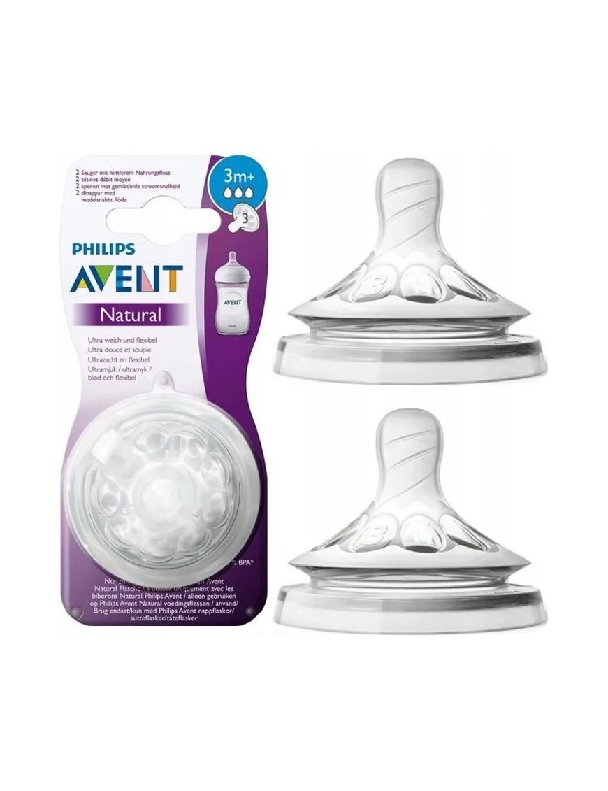 TETINE DE BIBERON NATUREL AVENT EN SILICONE PHILIPS AVENT 2 PIECES 3MOIS+