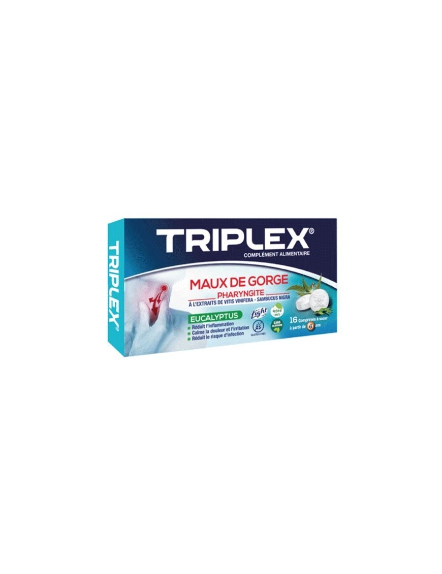 COMPLEMENT ALIMENTAIRE TRIPLEX MAUX DE GORGE PHARYNGITE EUCALYPTUS 16 COMPRIMES