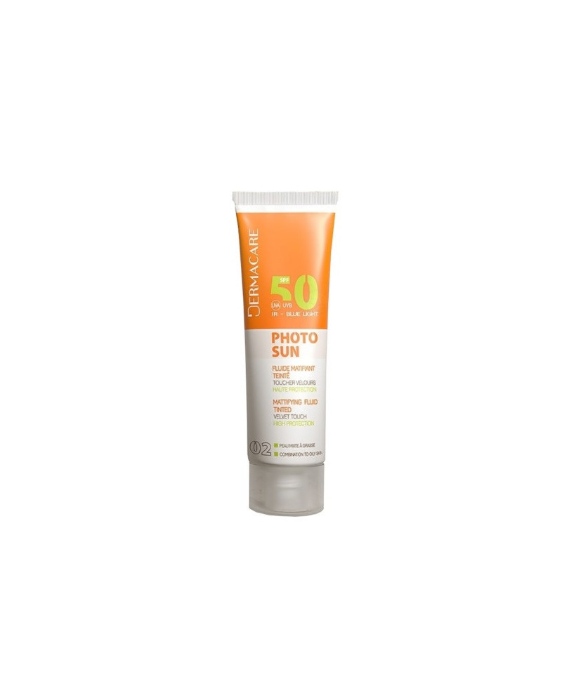 ECRAN SOLAIRE FLUIDE MATIFIANT PEAUX GRASSES DERMACARE PHOTOSUN TEINTE 02 SPF50+ 50ML