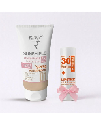 ECRAN SOLAIRE PEAU SECHE TEINTE 01 RONCEY SUNSHIELD SPF50 50ML+BAUME A LEVRES SPF30