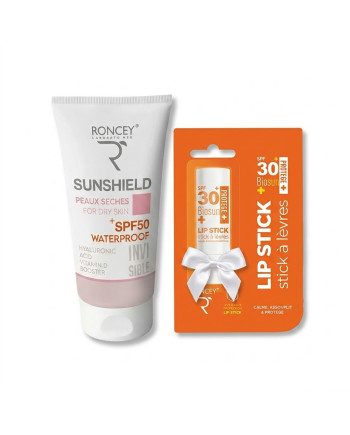 ECRAN SOLAIRE PEAU SECHE INVISIBLE RONCEY SUNSHIELD SPF50 50ML+BAUME A LEVRES SPF30