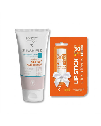 ECRAN SOLAIRE PEAUX NORMALES A MIXTES INVISIBLE RONCEY SUNSHIELD SPF50 50ML+BAUME A LEVRES SPF30