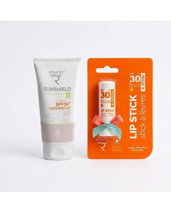 ECRAN SOLAIRE PEAUX GRASSES INVISIBLE RONCEY SUNSHIELD SPF50 50ML+BAUME A LEVRES SPF30