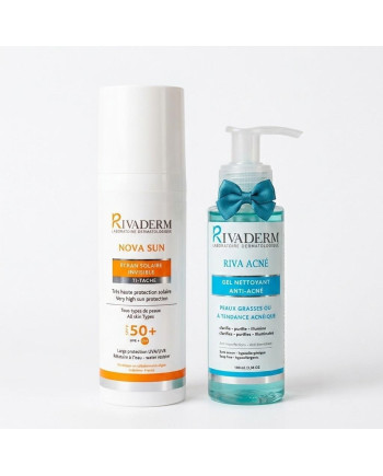 ECRAN SOLAIRE RIVADERM NOVA SUN SPF50 + MINI DOSE GEL NETTOYANT ANTI-ACNE