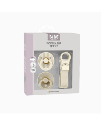 COFFRET CADEAU BEBE BIBS COLOUR T1 IVOIRE AVEC 2 TETINES+ATTACHE