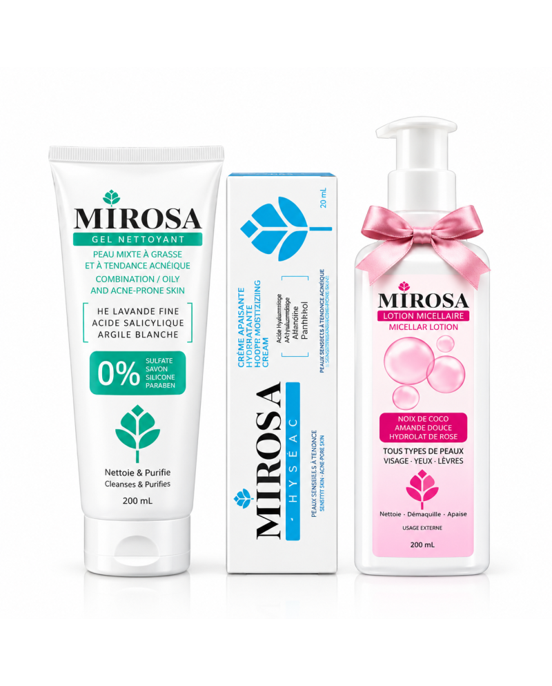Pack Mirosa Éclaircissante – Gel, Crème & Eau Micellaire